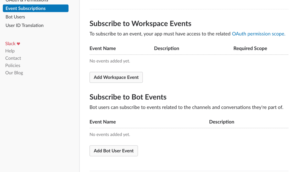 Subscribe to Bot Events section